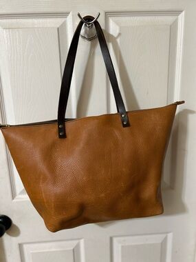 Portland Leather Cognac Tote with Dark Brown Straps